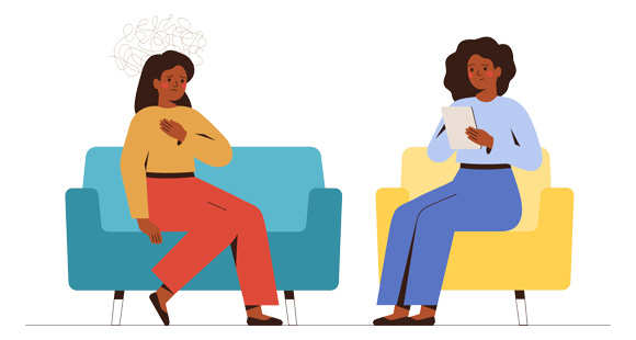 a lady talking about her anxiety with a counsellor