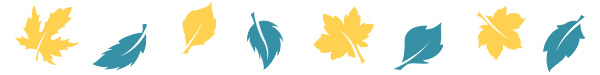 various blue and yellow coloured leaves floating in a line
